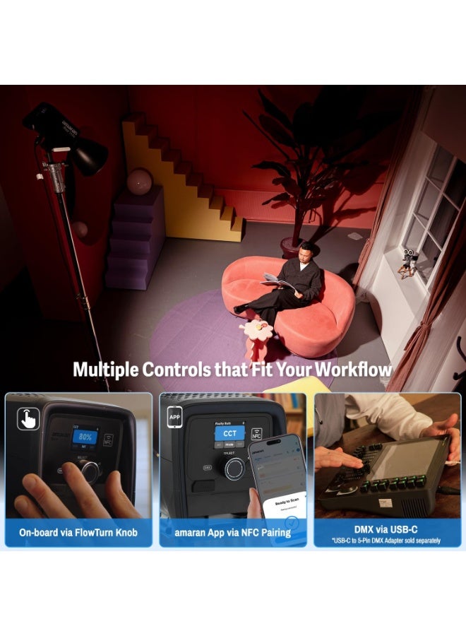 AMARAN Aputure Amaran Ray 360C RGB LED Monolight – 360W Full Color Studio Light, OmniColor Engine, 1800-20000K CCT+, CRI 95+, IP54, Bowens Mount, NFC & App Control, 12 FX Modes - Image 5