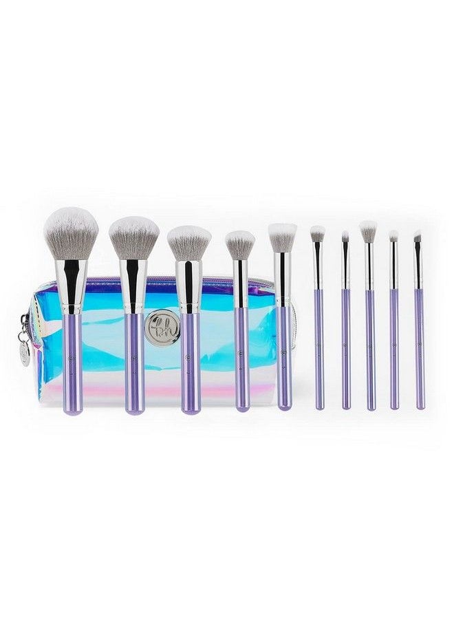 BH Cosmetics Hello Holo 10 Piece Brush Set Premium Cosmetic Makeup Brush Set For Foundation Blending Blush Concealer Eye Shadow; Crueltyfree Synthetic Fiber Bristles; Travel Makeup Bag Included; Champagne  - Image 1