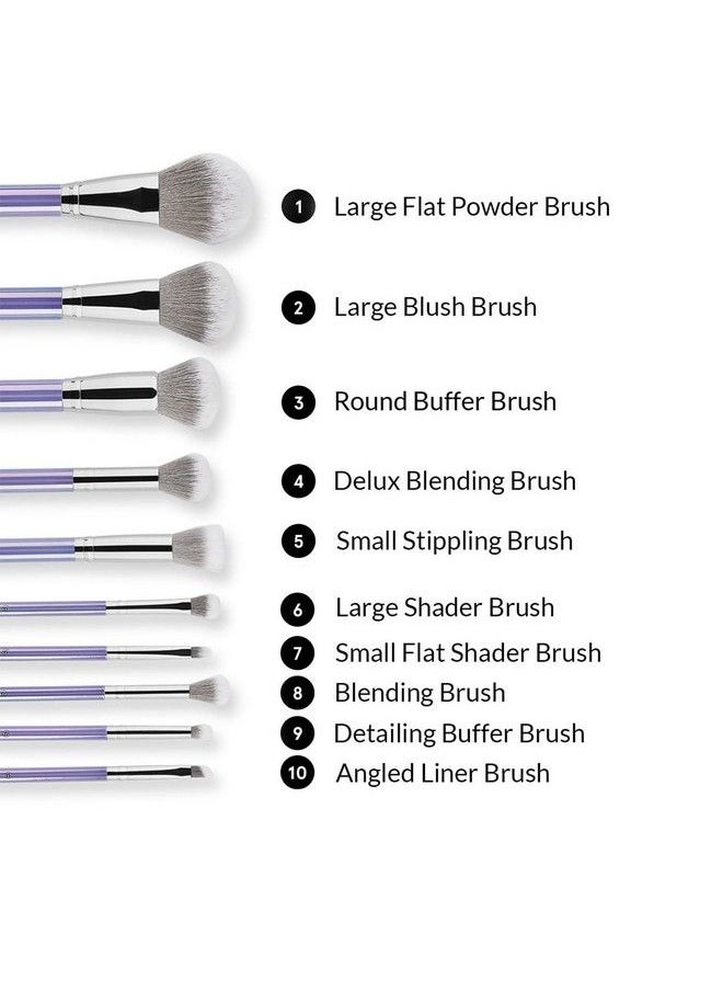 BH Cosmetics Hello Holo 10 Piece Brush Set Premium Cosmetic Makeup Brush Set For Foundation Blending Blush Concealer Eye Shadow; Crueltyfree Synthetic Fiber Bristles; Travel Makeup Bag Included; Champagne  - Image 5