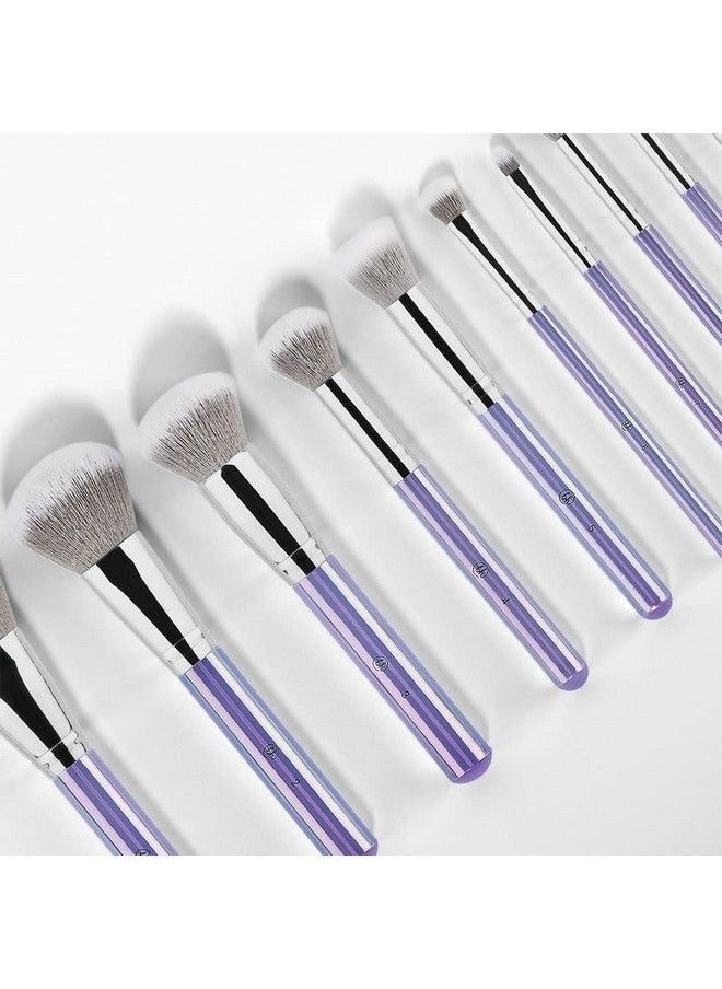 BH Cosmetics Hello Holo 10 Piece Brush Set Premium Cosmetic Makeup Brush Set For Foundation Blending Blush Concealer Eye Shadow; Crueltyfree Synthetic Fiber Bristles; Travel Makeup Bag Included; Champagne  - Image 3