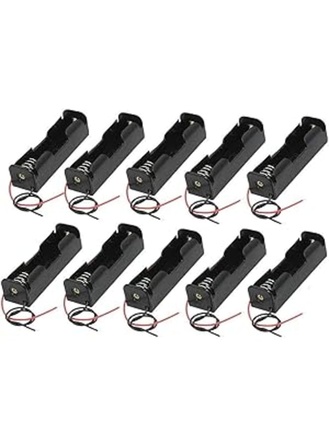 1 Slot 3.7V 18650 Battery Holder Case with 6 Inch Wire Leads (Pack of 10) – Durable Plastic Battery Storage Box for DIY Projects, Arduino, LED Lights, Toys - Black