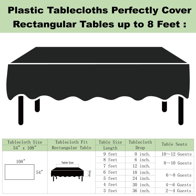 rebdng Plastic Black Tablecloths 3 Pack Disposable Table Covers 54 x 108 inch. Pitch Onyx Black Table Cloths for Parties Birthdays Weddings Anniversary BBQ Picnic  Fits 6 to 8 Foot Rectangle Tables - Image 5