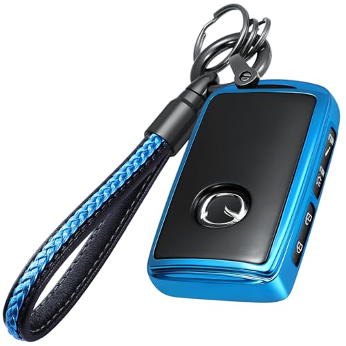 Lcyam Key Fob Cover Case Key Holder with Leather Keychain for Mazda 2025 2024 2023 Mazda3 6 CX-30 CX-5 CX-90 (Blue) - Image 3