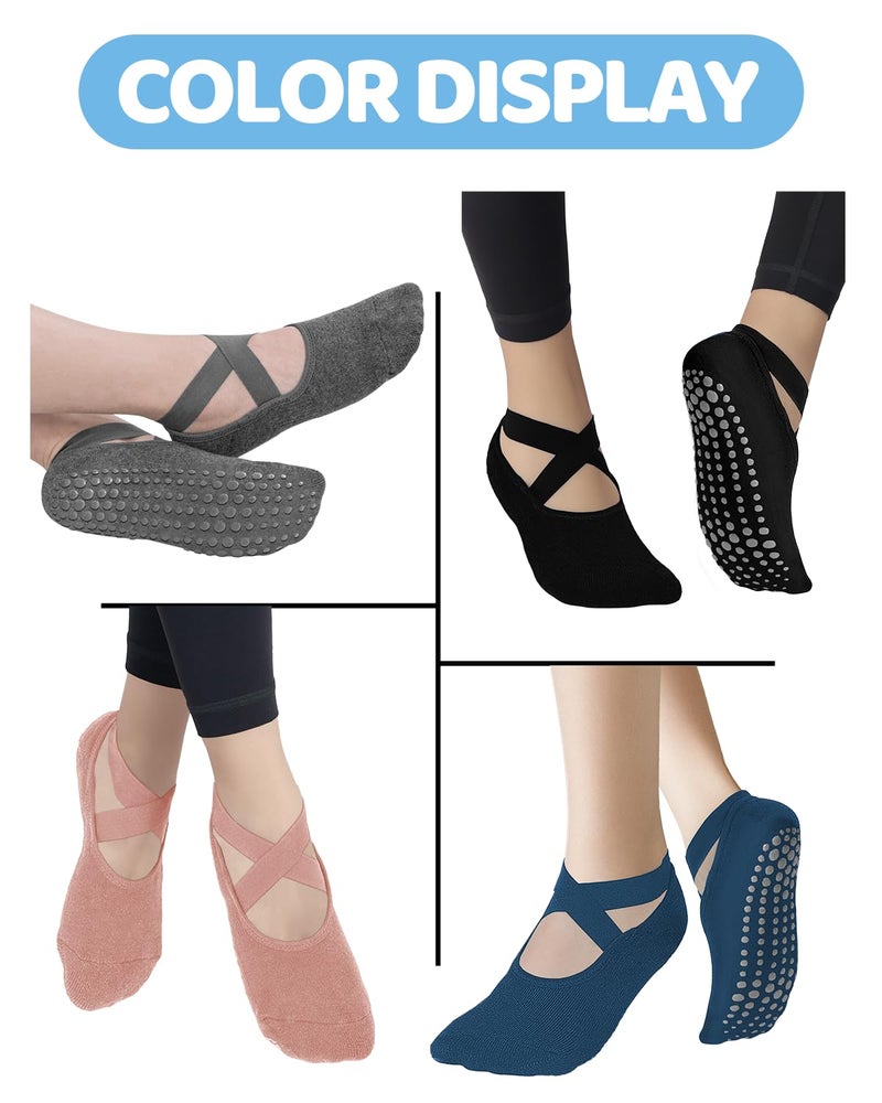 AURUZA Pilates Grip Socks for Women Men Girls Non Slip Skid Yoga Black Cute Socks Pure Barre Socks with Grips and Straps Anti Slip Grippy Ideal for Ballet Dance Barefoot Workout 3BlackM - Image 3