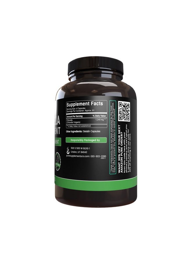 PURE ORIGINAL INGREDIENTS - Chlorella (365 Capsules) No Magnesium Or Rice Fillers Always Pure Lab Verified - Image 1