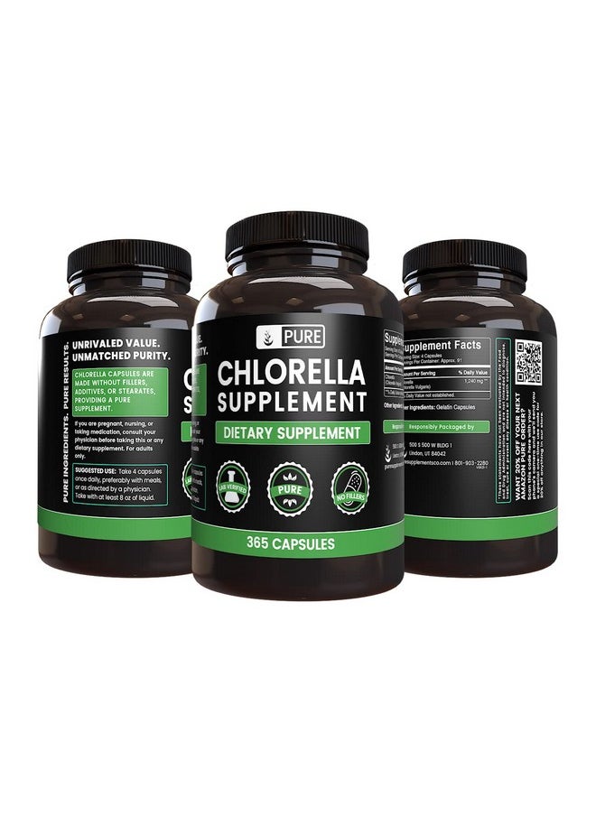 PURE ORIGINAL INGREDIENTS - Chlorella (365 Capsules) No Magnesium Or Rice Fillers Always Pure Lab Verified - Image 1