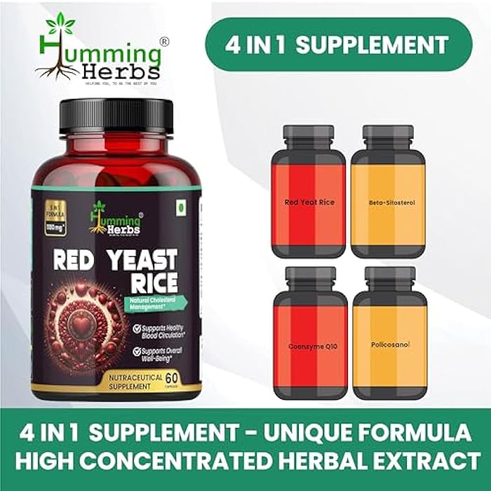 Humming Herbs Red Yeast Rice 1100mg with CoQ10, Policosanol, Beta Sitosterol & Lycopene Formula 60 Capsules - Image 5