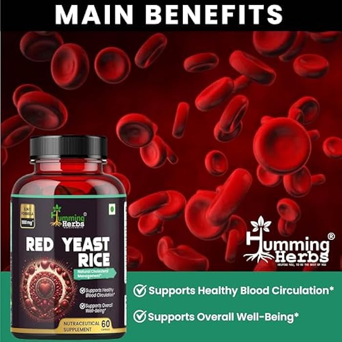 Humming Herbs Red Yeast Rice 1100mg with CoQ10, Policosanol, Beta Sitosterol & Lycopene Formula 60 Capsules - Image 4