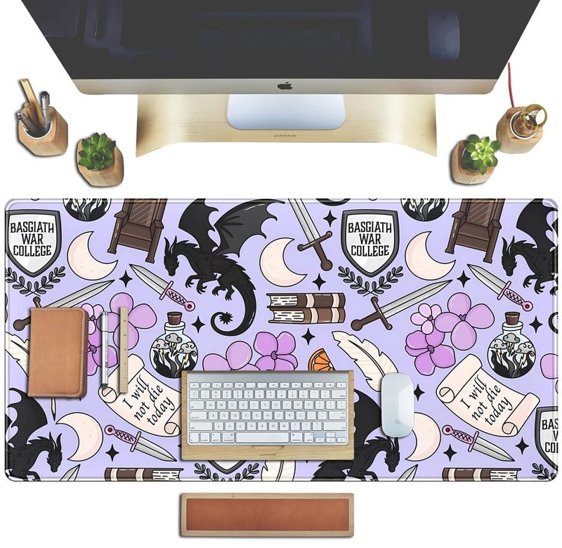 TENG DA QING Cute Desk Pad Kawaii Black Loong Mouse Pad Purple Magic Desk Keyboard Pad, Large Gaming Mouse Pad for Desk Decor Computer Desk Home Office Decor for Girl with Stitched Eges Protector Mat 31.5x15.7 in - Image 5