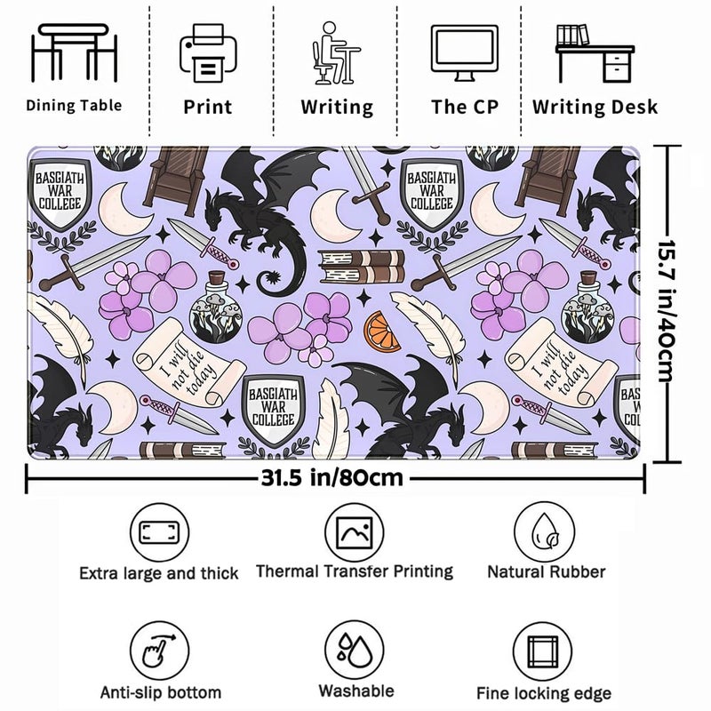 TENG DA QING Cute Desk Pad Kawaii Black Loong Mouse Pad Purple Magic Desk Keyboard Pad, Large Gaming Mouse Pad for Desk Decor Computer Desk Home Office Decor for Girl with Stitched Eges Protector Mat 31.5x15.7 in - Image 3