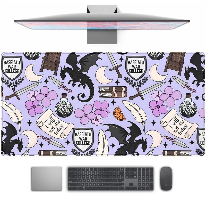 TENG DA QING Cute Desk Pad Kawaii Black Loong Mouse Pad Purple Magic Desk Keyboard Pad, Large Gaming Mouse Pad for Desk Decor Computer Desk Home Office Decor for Girl with Stitched Eges Protector Mat 31.5x15.7 in - Image 1