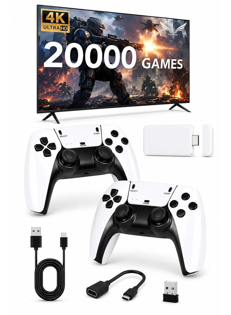 بورتوني جهاز ألعاب كلاسيكي لاسلكي بنظام "التوصيل والتشغيل" (Plug and Play) - عصا ألعاب فيديو تتضمن أكثر من 20,000 لعبة و42 محاكياً، مع وحدتي تحكم لاسلكيتين مطوّرتين بتردد 2.4 جيجاهرتز ودعم دقة 4K عبر HDMI (سعة 64 جيجابايت). - Image 1