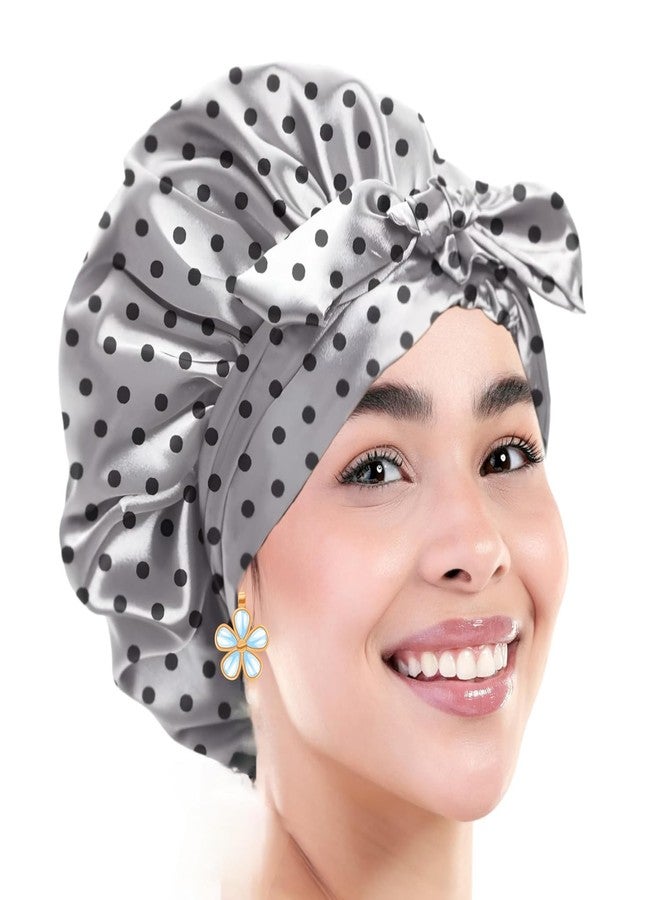 Atrube Silk Bonnet for Hair with 3 Scrunchies, Adjustable Silk Hair Cap for Sleeping, Satin Bonnet for Curly Hair with Wide Elastic Tie Band((Moonlight Silver) - Image 2