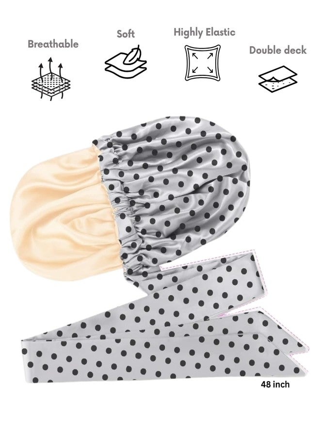 Atrube Silk Bonnet for Hair with 3 Scrunchies, Adjustable Silk Hair Cap for Sleeping, Satin Bonnet for Curly Hair with Wide Elastic Tie Band((Moonlight Silver) - Image 4