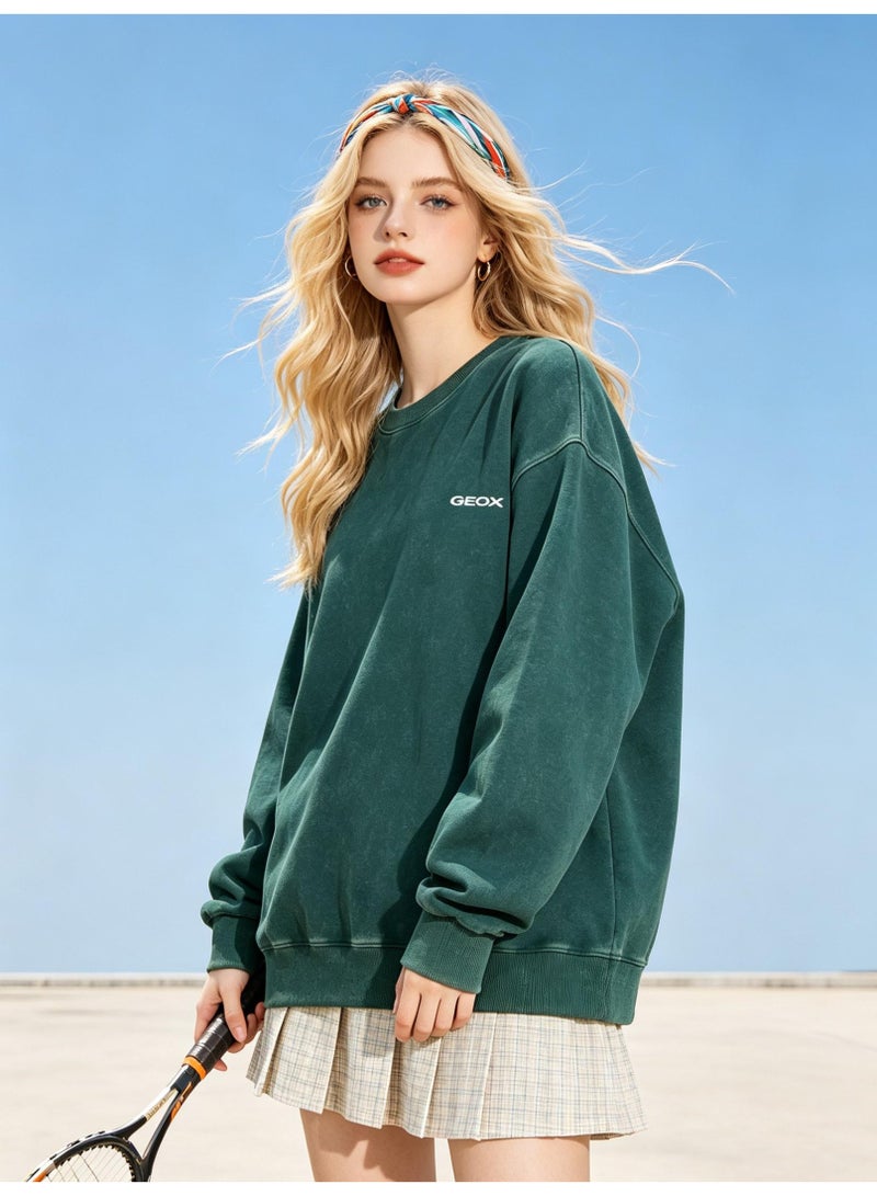 GEOX Unisex Crew Neck Sweatshirt, Long Sleeve Loose Casual Pullover for Men and Women, Dark Green - Image 2