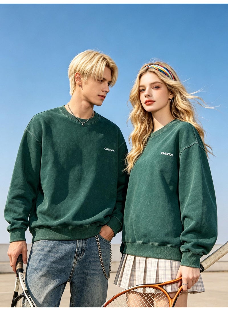 GEOX Unisex Crew Neck Sweatshirt, Long Sleeve Loose Casual Pullover for Men and Women, Dark Green - Image 4