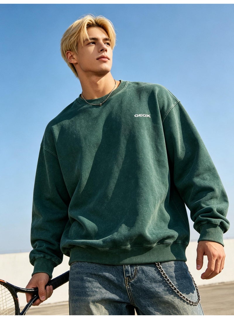 GEOX Unisex Crew Neck Sweatshirt, Long Sleeve Loose Casual Pullover for Men and Women, Dark Green - Image 5