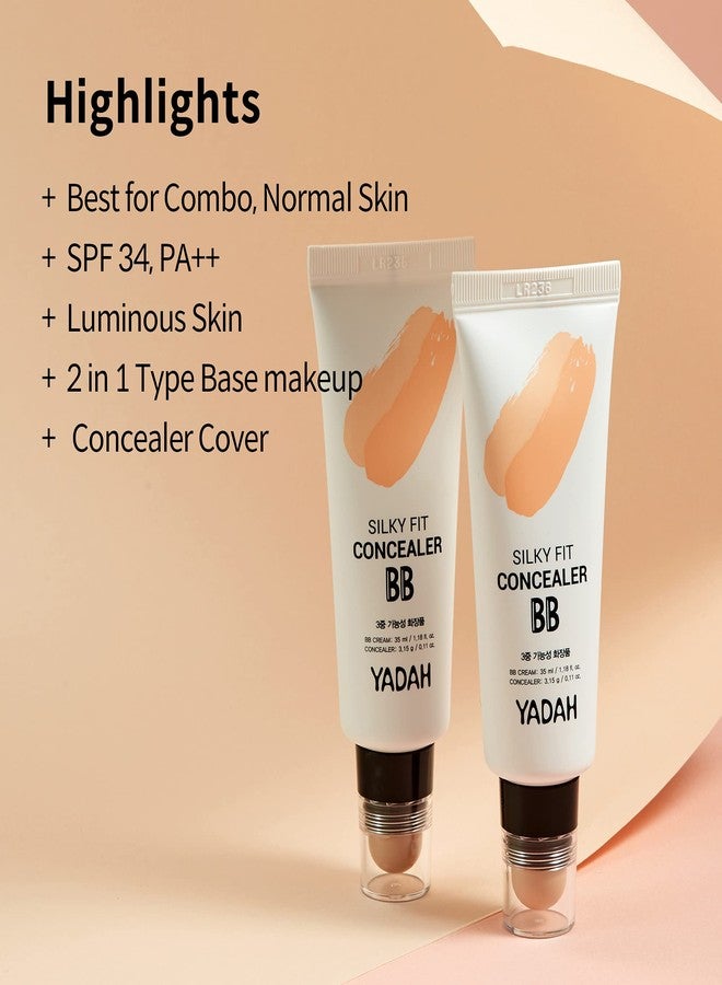 YADAH Silky Fit Concealer BB Cream (21 Light Beige, 1.18fl oz) - 2-in-1 Korean Makeup for Flawless Skin, Tinted Moisturizer for Blemish Cover. Long-Lasting, All-Day Wear. - Image 3