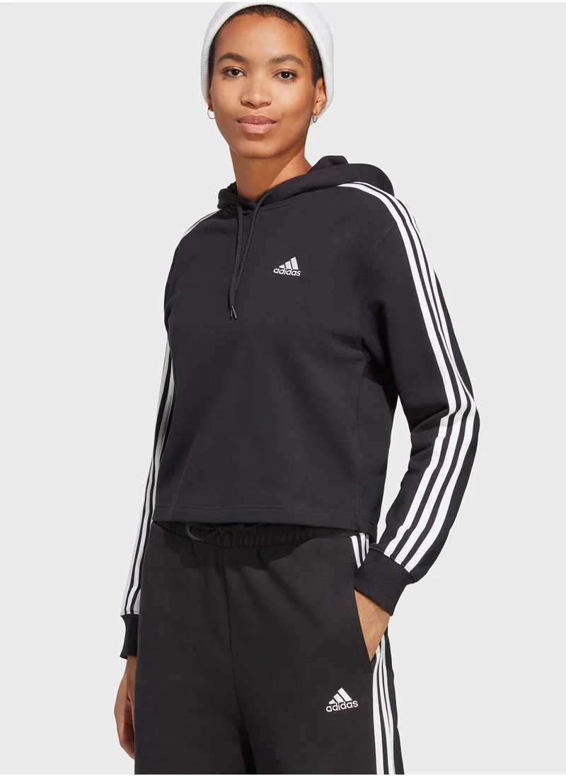 Adidas 3 Stripe Essential French Terry Cropped Hoodie