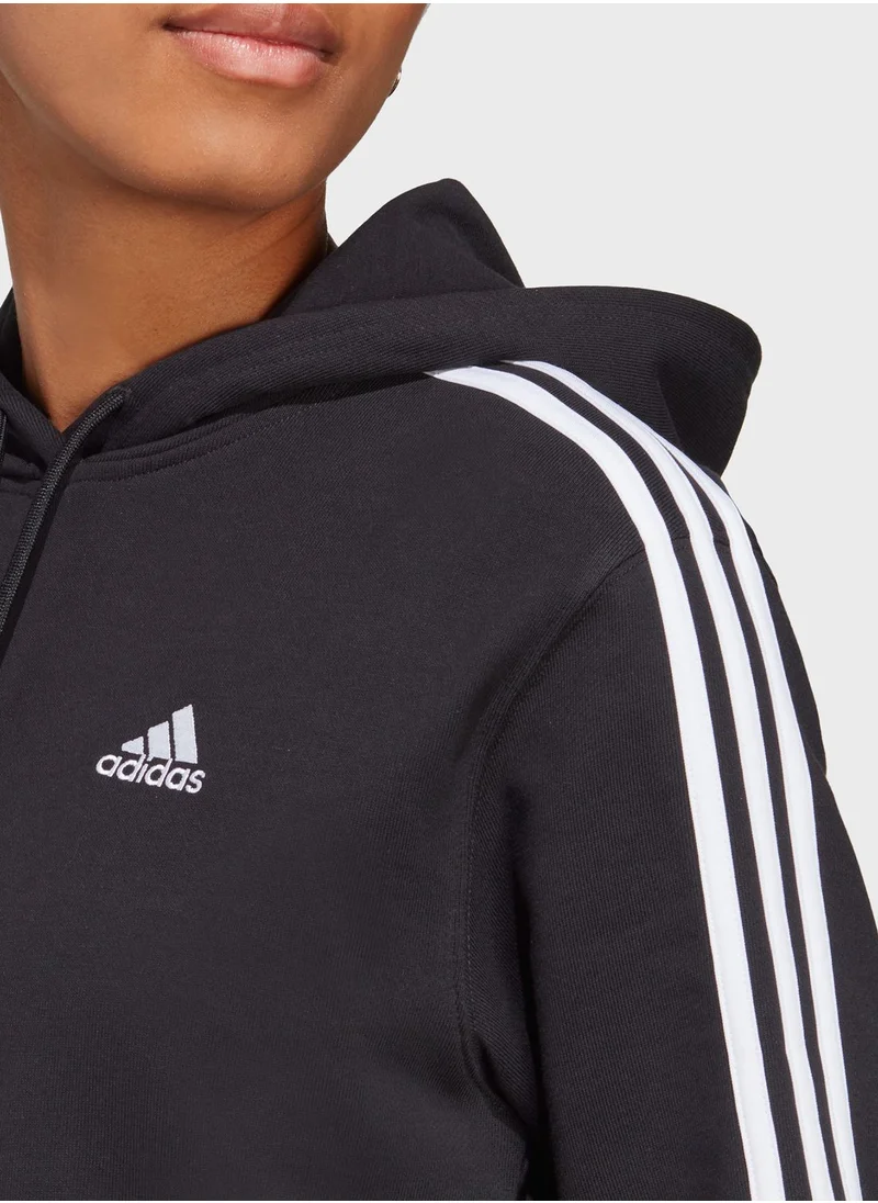 Adidas 3 Stripe Essential French Terry Cropped Hoodie