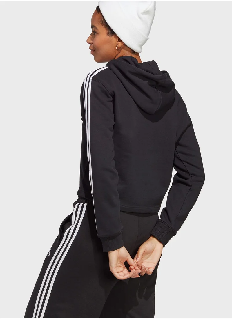 Adidas 3 Stripe Essential French Terry Cropped Hoodie