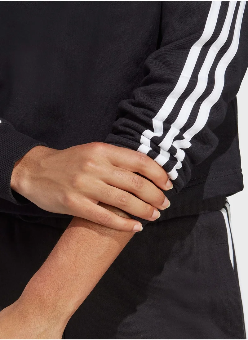 Adidas 3 Stripe Essential French Terry Cropped Hoodie