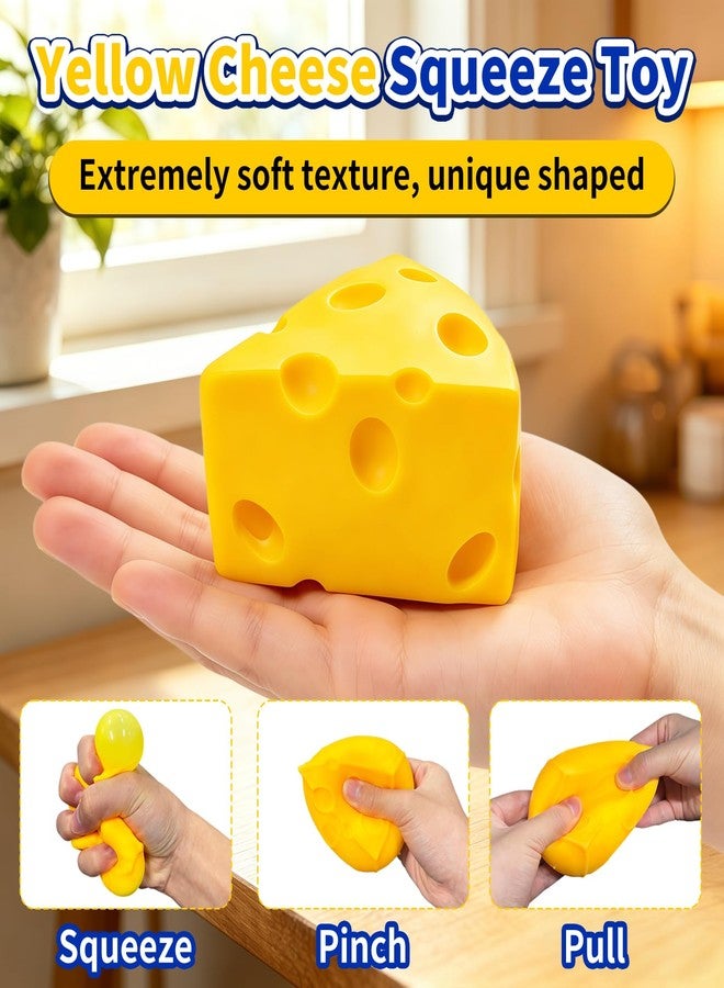 QETRABONE 2 Pcs Cheese Squeeze Toy, Yellow Stress Balls Fidget Toys, Stress Relief for Adults, Easter, Party Favors Gift - Image 3
