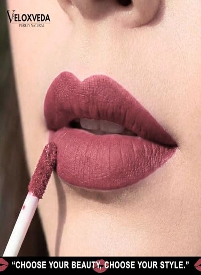Veloxveda Mystic Matte Liquid Lipstick - Natural Elegance (Shade-04), 5ml - Soft Mauve Pink, Long Lasting, Waterproof & Smudge-Proof Matte Finish - Image 4