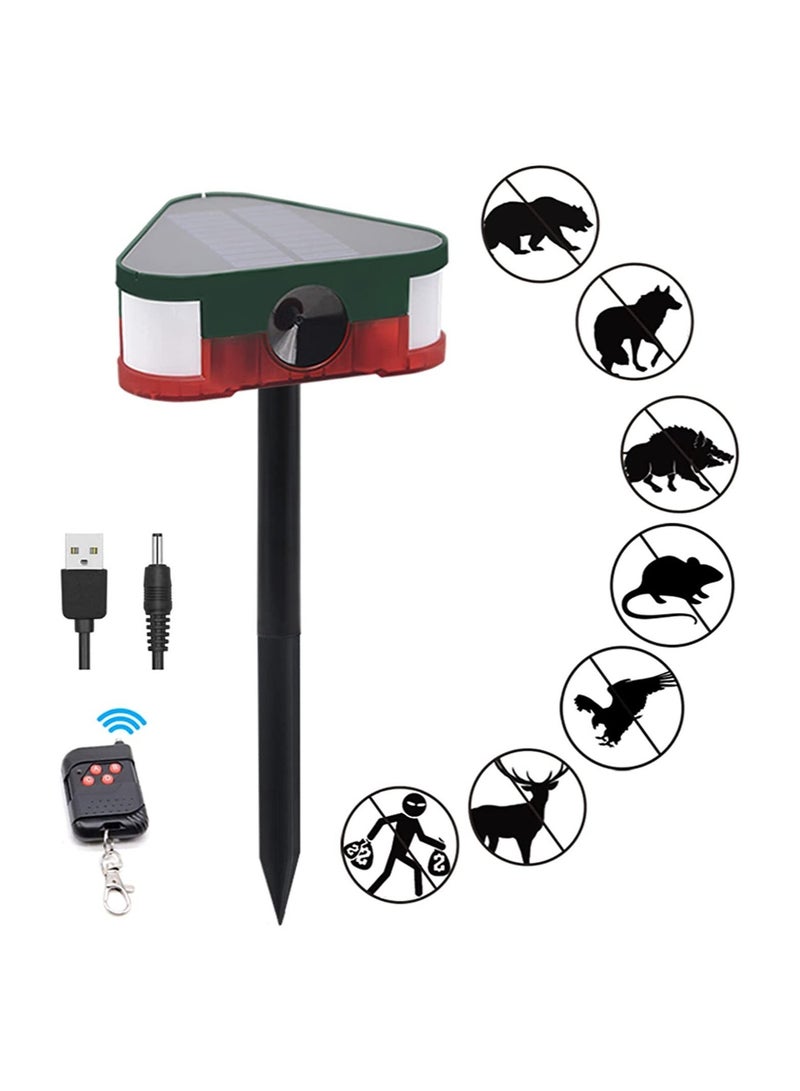 Solar Motion Sensor Outdoor Alarm 360° Motion Detector 3Pcs 130db Loud Siren Lamp Strobe Light with Remote - Image 1