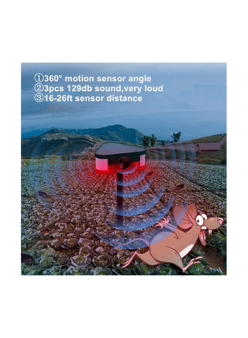 Solar Motion Sensor Outdoor Alarm 360° Motion Detector 3Pcs 130db Loud Siren Lamp Strobe Light with Remote - Image 2