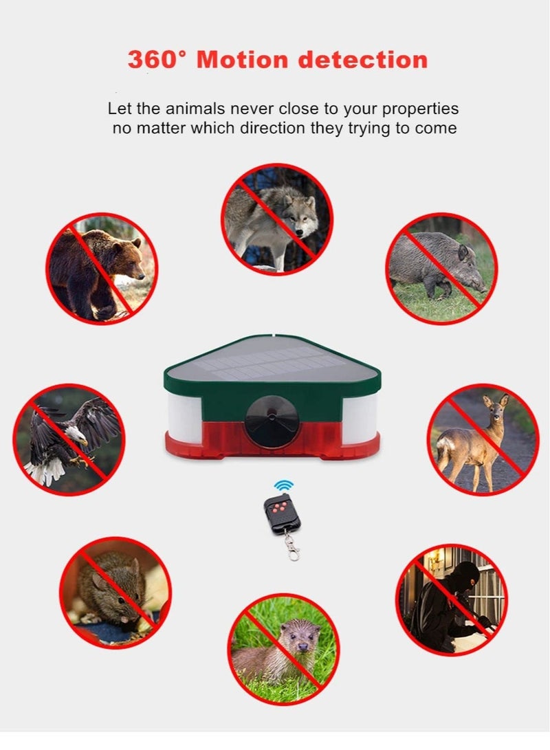 Solar Motion Sensor Outdoor Alarm 360° Motion Detector 3Pcs 130db Loud Siren Lamp Strobe Light with Remote - Image 3