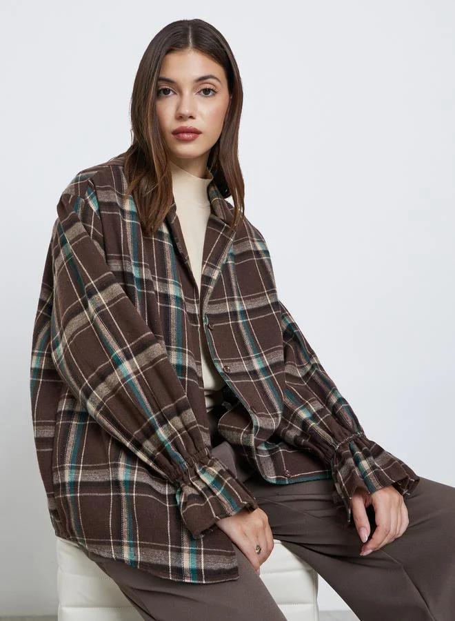 Styli Brown Checked Print Long Sleeve Shirt