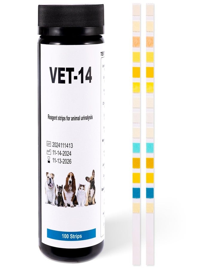 Antmoilios 14-Parameter Dog&Cat UTI & Blood Test Strips, 100ct Detect Ketone Urine Protein Glucose Bladder Full Panel Urinalysis Urinary Tract Infection Test Kits Home Testing, for Vet Pet UTI Test - Image 1