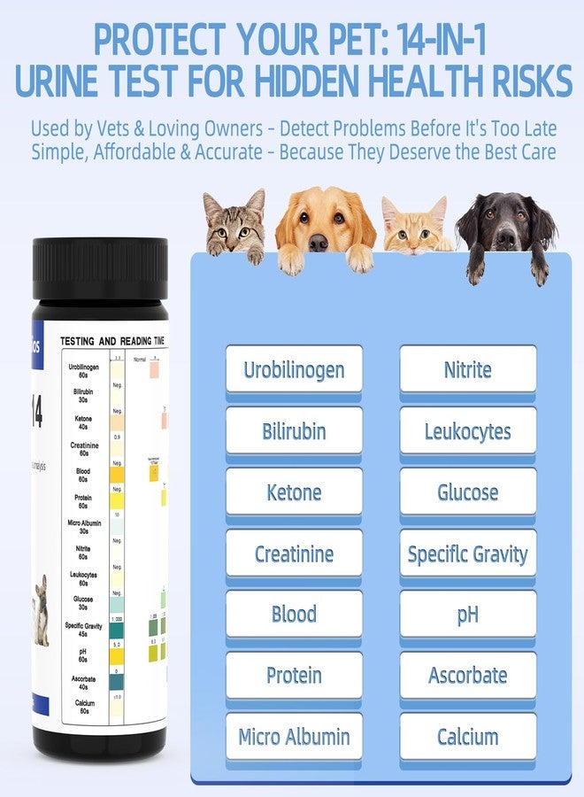 Antmoilios 14-Parameter Dog&Cat UTI & Blood Test Strips, 100ct Detect Ketone Urine Protein Glucose Bladder Full Panel Urinalysis Urinary Tract Infection Test Kits Home Testing, for Vet Pet UTI Test - Image 4