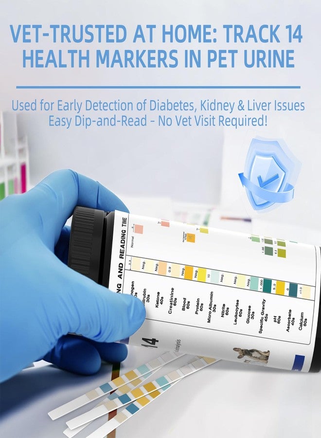 Antmoilios 14-Parameter Dog&Cat UTI & Blood Test Strips, 100ct Detect Ketone Urine Protein Glucose Bladder Full Panel Urinalysis Urinary Tract Infection Test Kits Home Testing, for Vet Pet UTI Test - Image 3