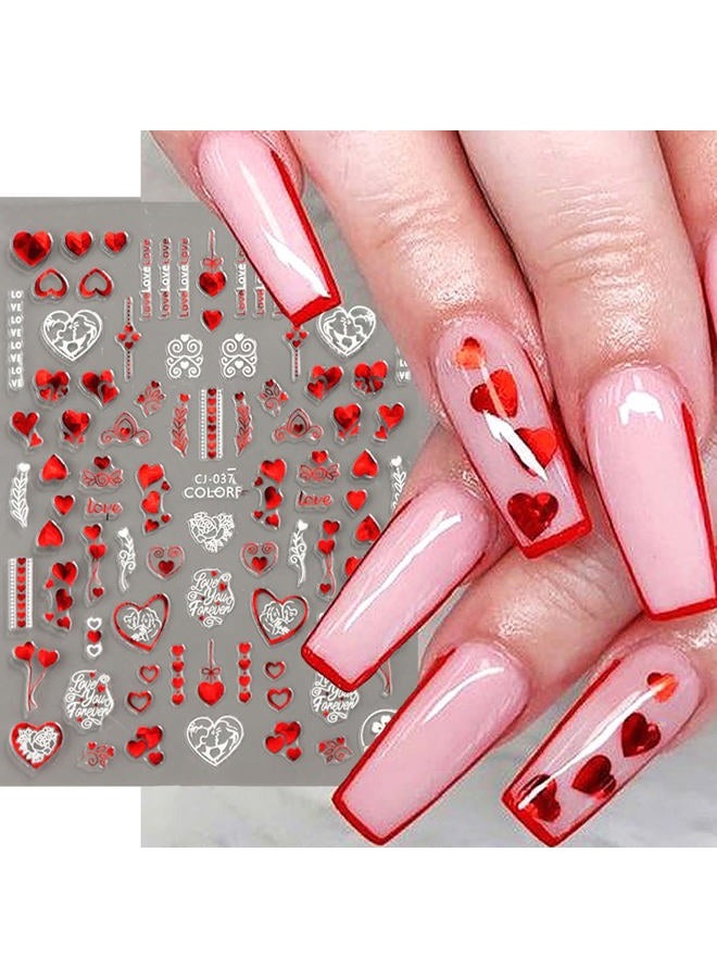 KASUWA Valentines Day Nail Art Stickers Decal Red Heart Nail Sticker Valentines Nail Decorations 3D Self-Adhesive Red White Rose Love Heart Lip Nail Design for Acylic Nail Manicure Decor 6sheets - Image 1