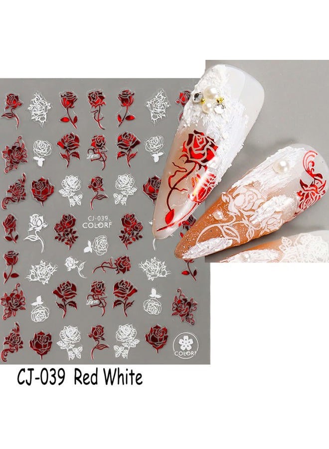 KASUWA Valentines Day Nail Art Stickers Decal Red Heart Nail Sticker Valentines Nail Decorations 3D Self-Adhesive Red White Rose Love Heart Lip Nail Design for Acylic Nail Manicure Decor 6sheets - Image 5