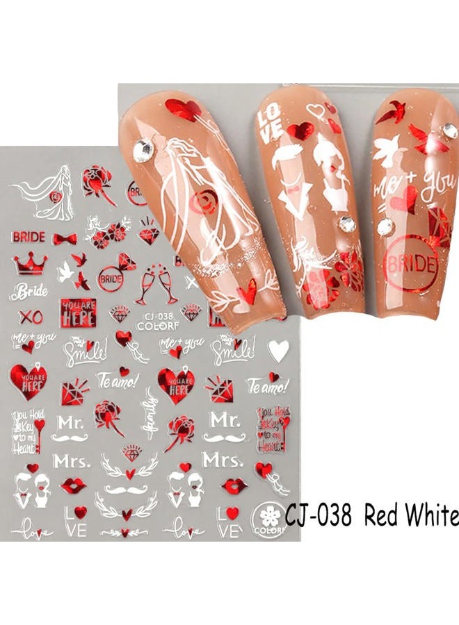 KASUWA Valentines Day Nail Art Stickers Decal Red Heart Nail Sticker Valentines Nail Decorations 3D Self-Adhesive Red White Rose Love Heart Lip Nail Design for Acylic Nail Manicure Decor 6sheets - Image 3