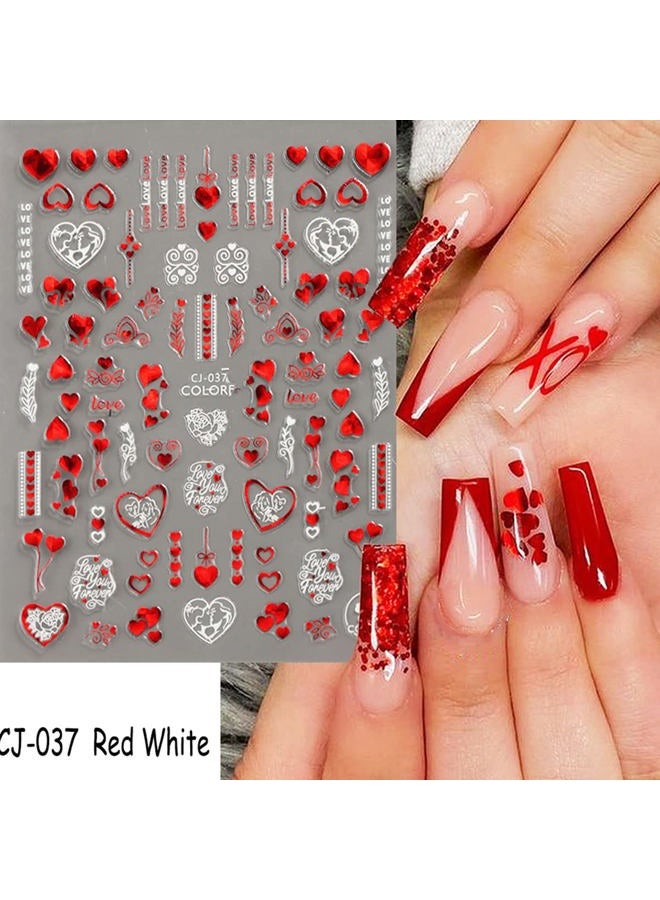 KASUWA Valentines Day Nail Art Stickers Decal Red Heart Nail Sticker Valentines Nail Decorations 3D Self-Adhesive Red White Rose Love Heart Lip Nail Design for Acylic Nail Manicure Decor 6sheets - Image 4