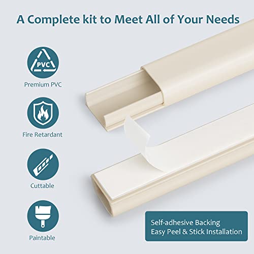 ZhiYo Cable Hider Raceway Kit, Wire Hiders for TV on Wall, Paintable Cord Cover Channel, Cord Hider for Wall Mounted TV in Home Office, W0.95in X H0.47in, Beige - Image 3