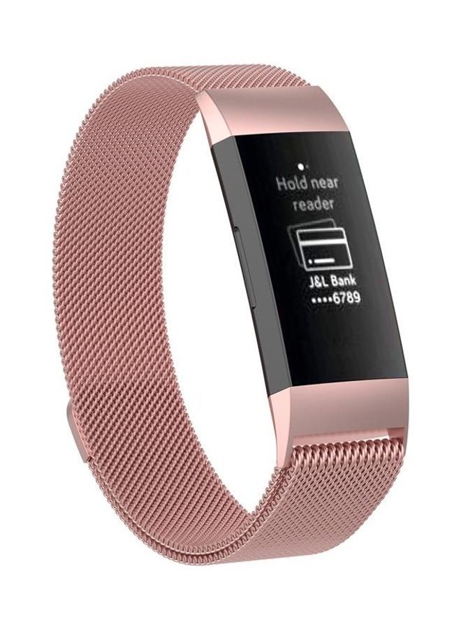 NIBEMINENT Stainless Steel Magnet Wrist Strap For Fitbit Charge 4 Pink - Image 1