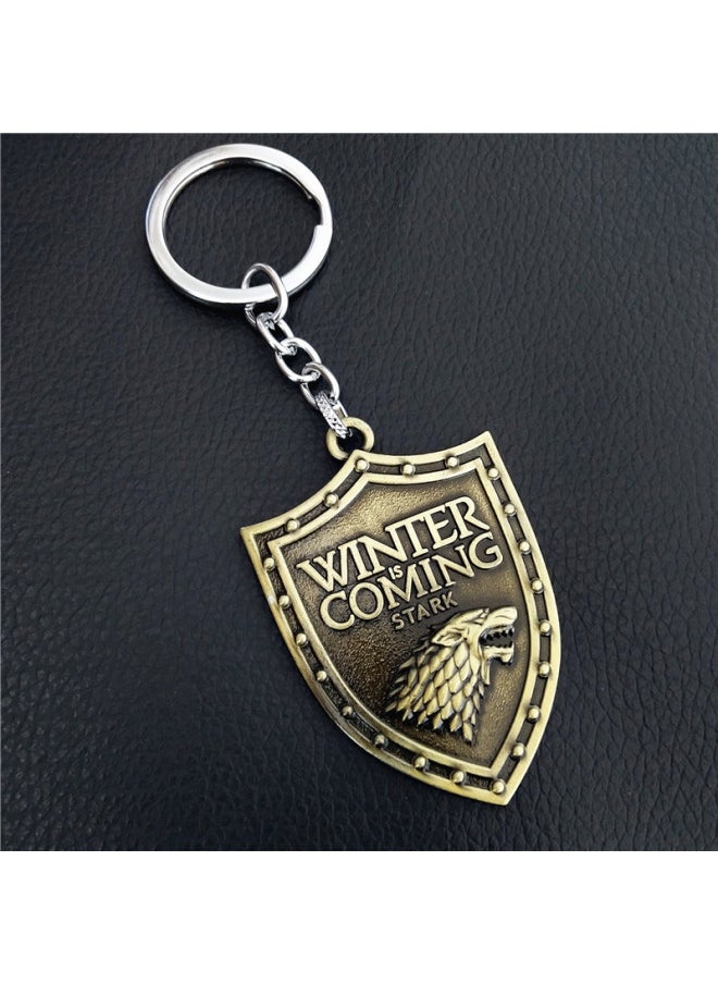 Generic - Thrones Keychain Season 8 House Stark Wolf Head Badge Key Chains Pendant Ice And Fire Keyring llaveros Of Movie Gifts-Color:A - Image 1