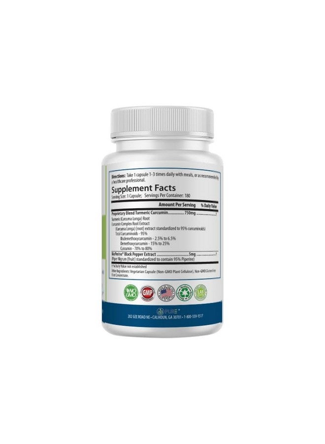 PURE كركم نقي كركمين 750 ملغ مع مستخلص الفلفل الأسود، 180 كبسولة، إمداد لمدة 6 أشهر، مكمل لصحة المفاصل ومضاد للأكسدة - Image 3