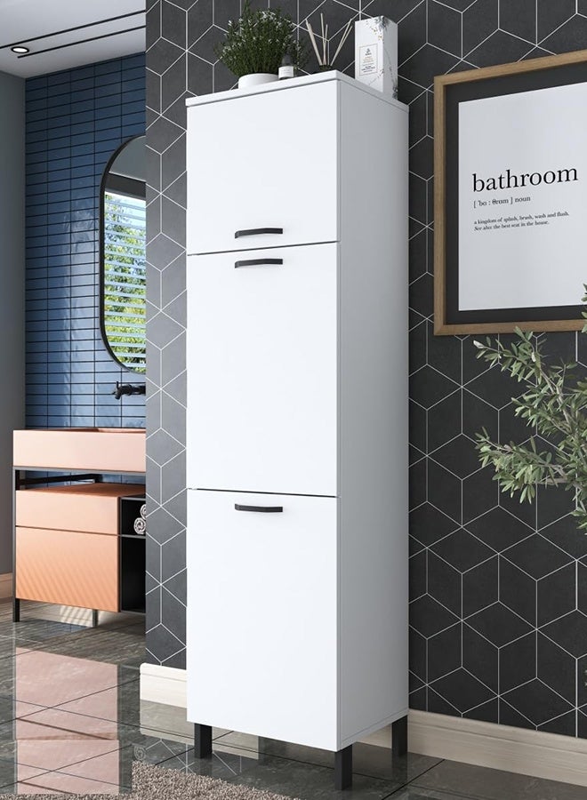 Home Canvas KC101 Bathroom Cabinet with Laundry Basket Multi-Purpose Wardrobe with 2 Baskets White - Image 3