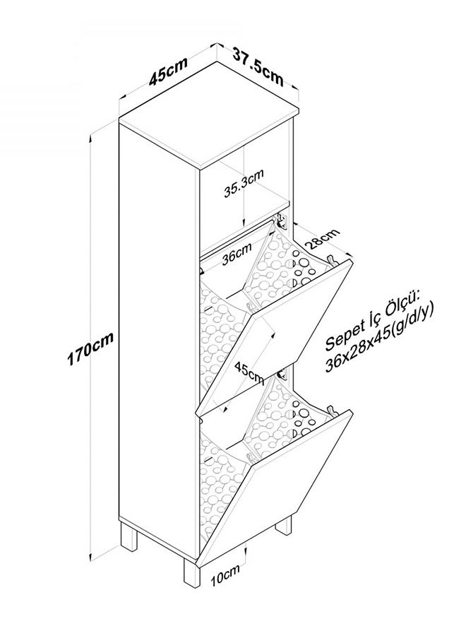 Home Canvas KC101 Bathroom Cabinet with Laundry Basket Multi-Purpose Wardrobe with 2 Baskets White - Image 2