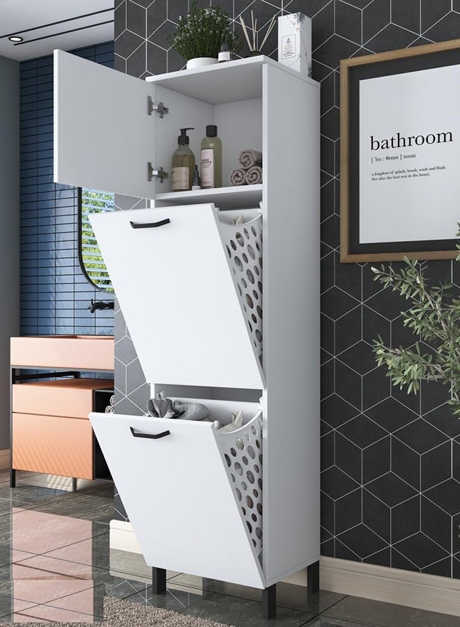 Home Canvas KC101 Bathroom Cabinet with Laundry Basket Multi-Purpose Wardrobe with 2 Baskets White - Image 1