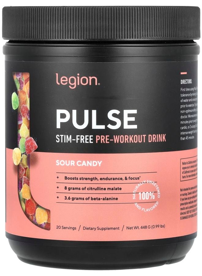 Legion Athletics مشروب قبل التمرين Pulse StimFree بنكهة الحلوى الحامضة 0.99 رطل (448 جرام)