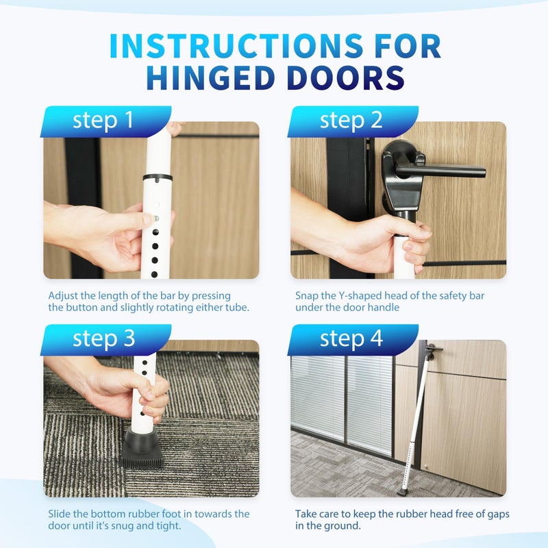 Tikelly 2025 Upgraded 2-in-1 Door Security Bar,Door Stoppers,Adjustable Heavy Duty Stoppers Jammer for Apartment,Home, Hotel Room,Travel(1 Pack,White) - Image 5