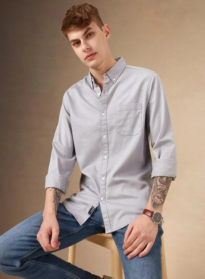Dennis Lingo Dennis Lingo Solid Relaxed Fit Spread Collar Shirt with Pocket