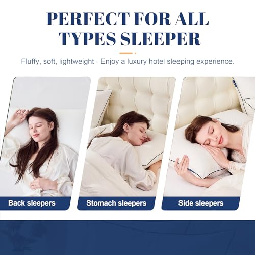 Mosluna Feather Down Pillows King Size Set of 2, Luxury Hotel Collection Bed Pillow 2 Pack, Airyfil Powered Fillings & Feathers, Fluffy Plush for Side Sleepers, Firm, 20x36 in, 100% Cotton - Image 4